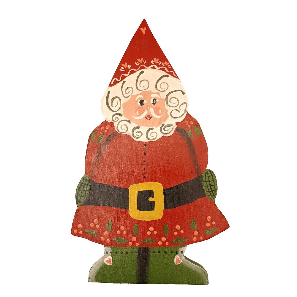Flat Wood Santa Claus Hand Painted Folk Art Christmas Figure 8" x 4.25"